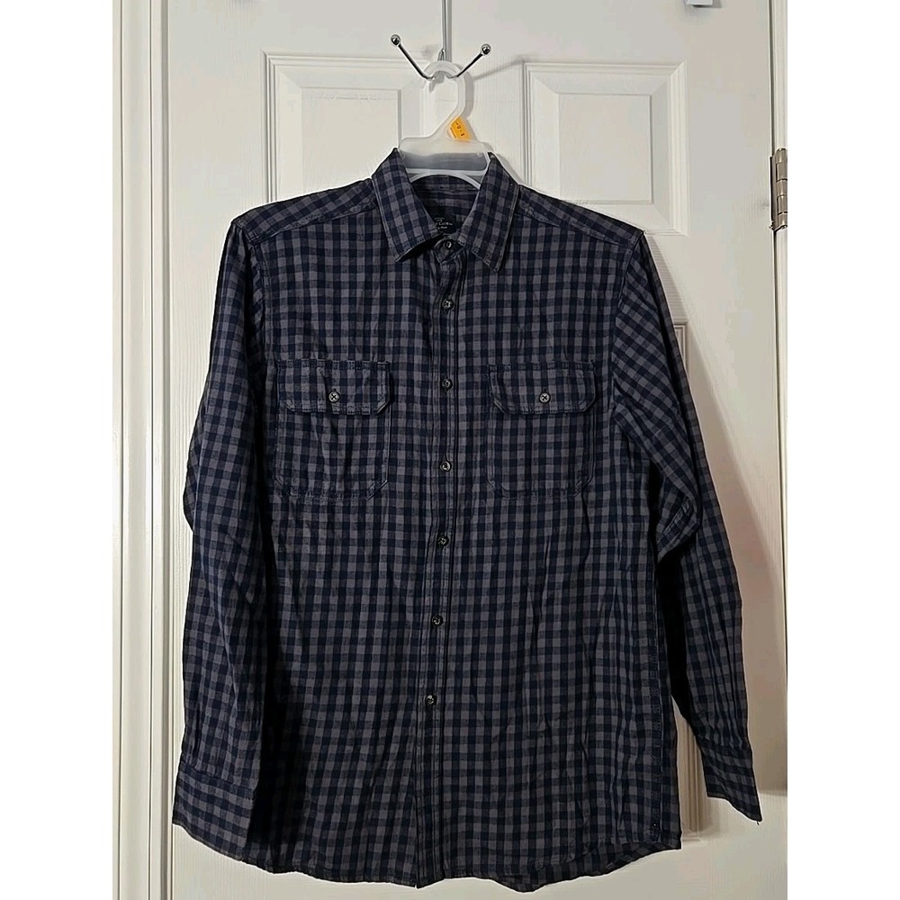 Faded Glory Long Sleeve Plaid Flannel Shirt Navy/Grey 100% Cotton Mens Size S